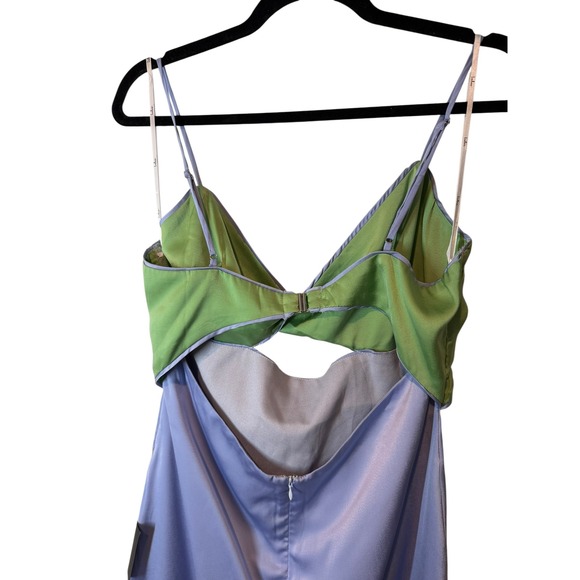 NWT Lulu's Perfect Pairing Light Blue Colorblock Satin Cutout Midi Dress Large - Picture 9 of 13